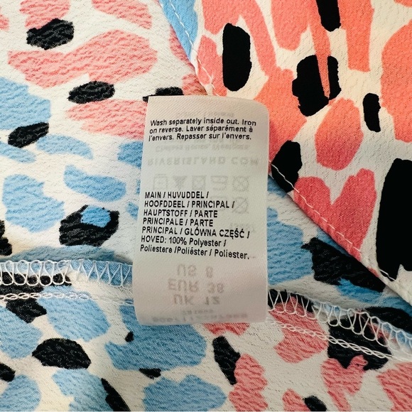 River Island Ruffled Abstract-Print Pastel High-Low V-Neck Wrap Dress. Size 12. - Picture 13 of 14